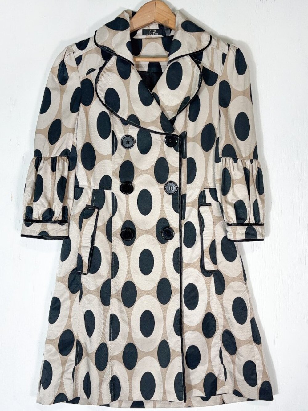 Y2K C2 Studio Womans S Retro Twee Polka Dot Fancy Trench Coat